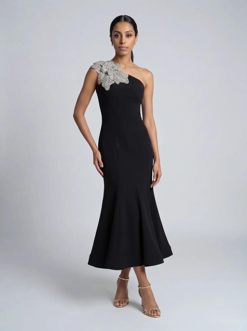 black rhinestone petite mother of the bride dress that is not frumpy