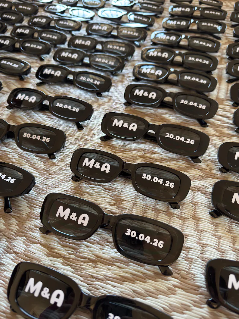 retro inspired black wedding sunglasses personalized