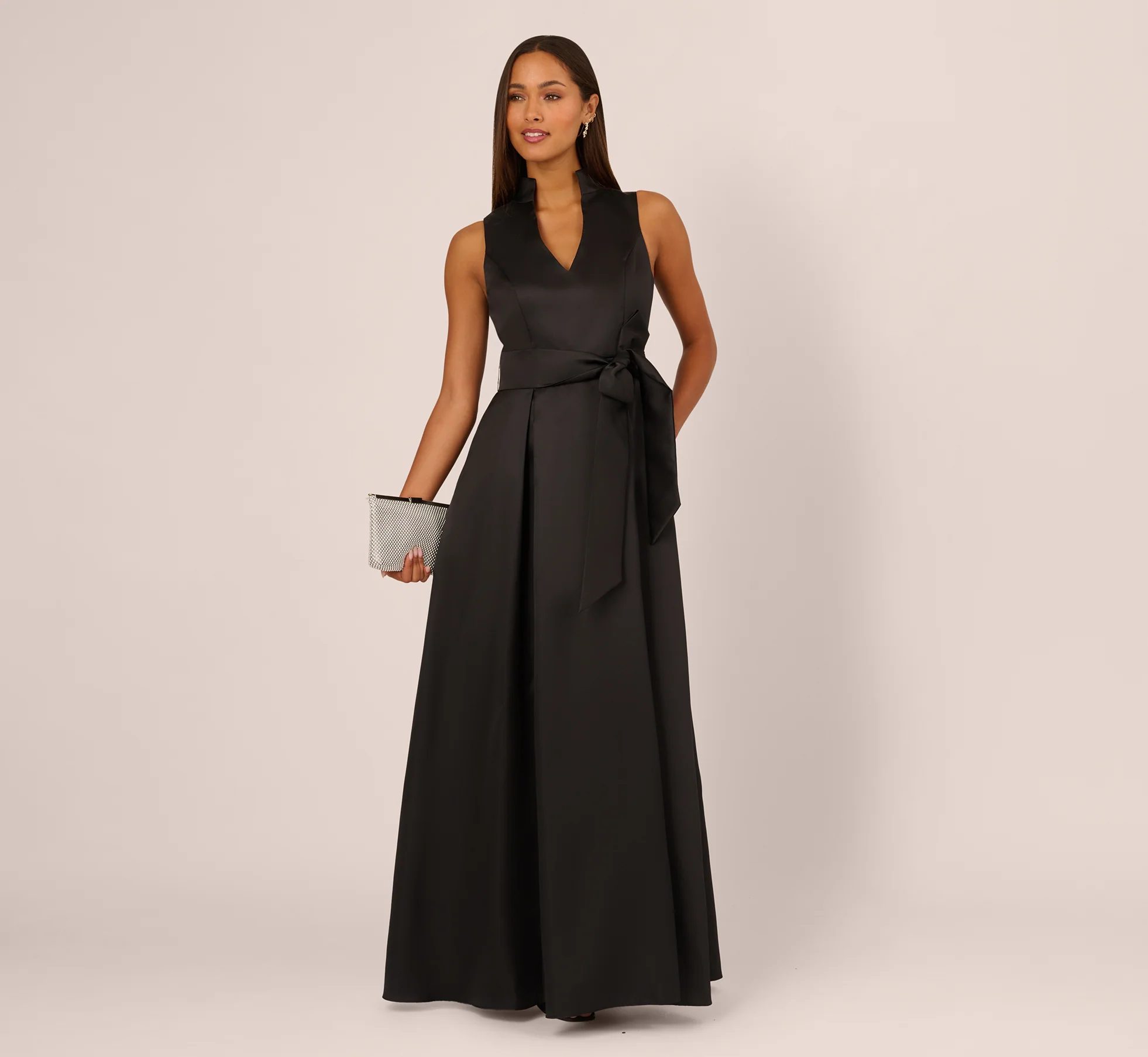 black floor length satin ballgown for petite mother of the bride dresses that aren't frumpy