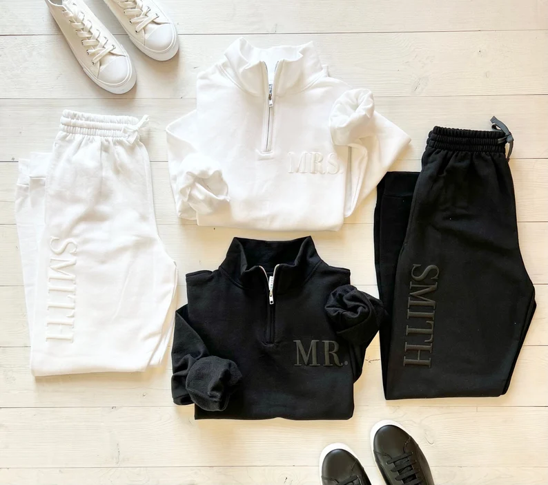 bride and groom sweatsuit sets on sale - best etsy wedding deals