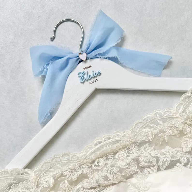 wedding dress hanger for the bride personalized with something blue