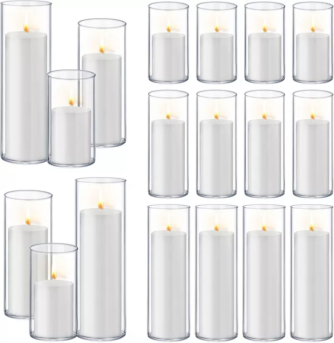 white pillar candle holders and candles in bulk for affordable wedding centerpieces that look expensive