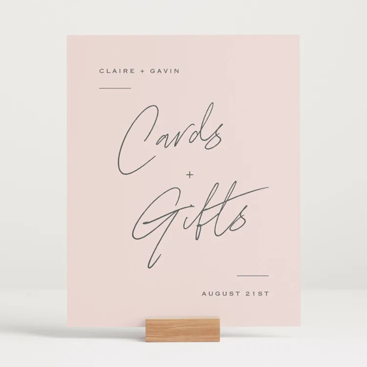 chic pink cards and gifts sign for wedding reception