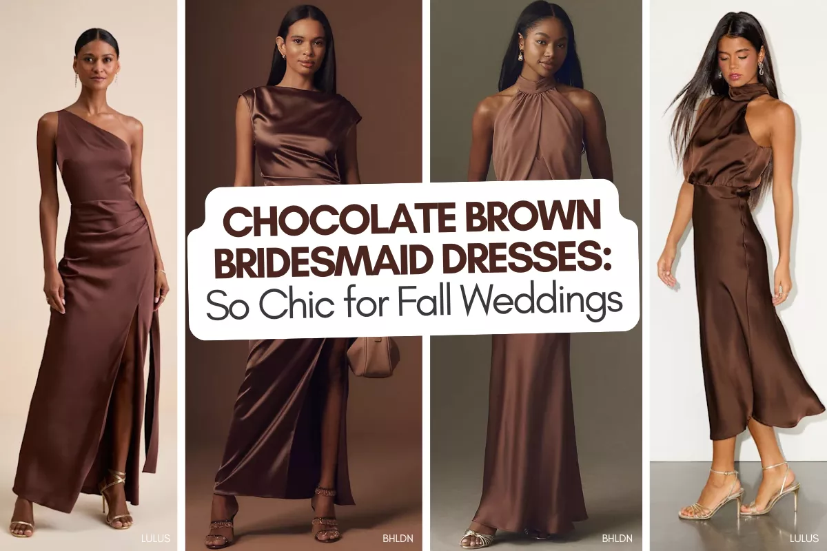 chocolate brown bridesmaid dresses in satin and velvet for fall weddings