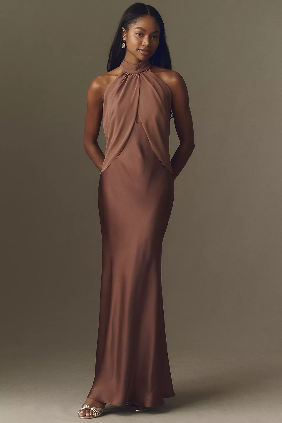 dark brown chiffon bridesmaid dress