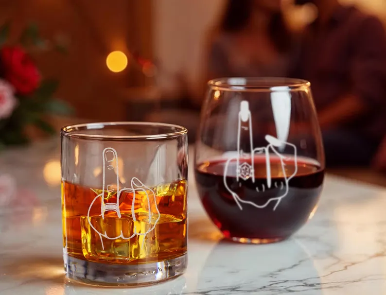 groom gift from bride on wedding day - glassware gift