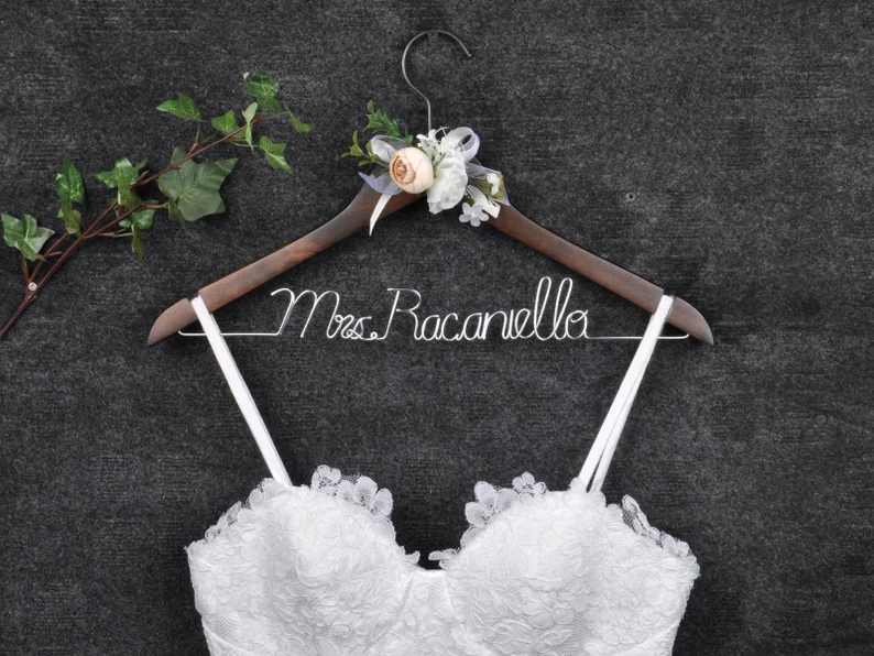 wooden personalized wire wedding dress hanger