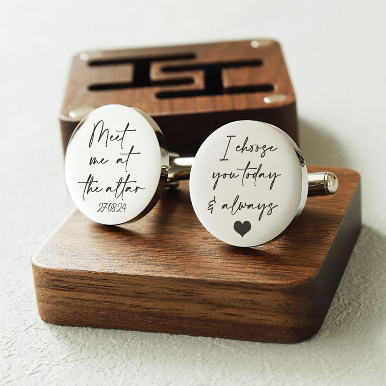engraved message cufflinks for groom from bride