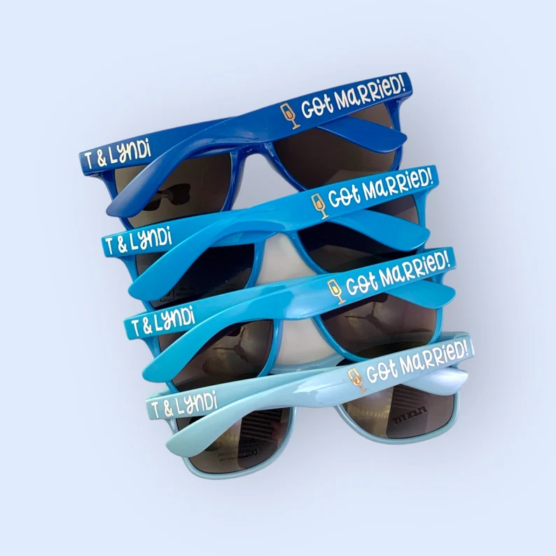 colorful blue wedding sunglasses