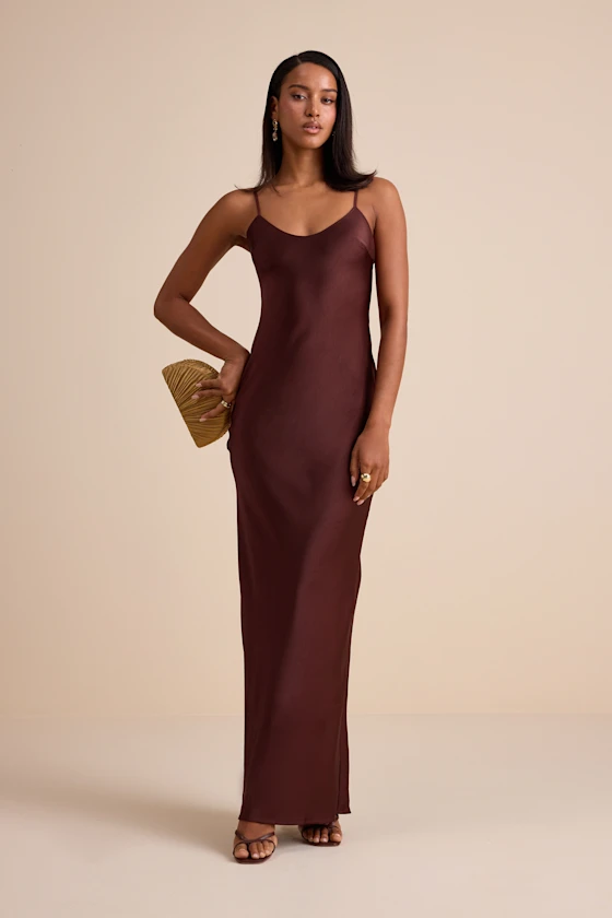 satin slip dress in dark brown for bridesmaids dresses