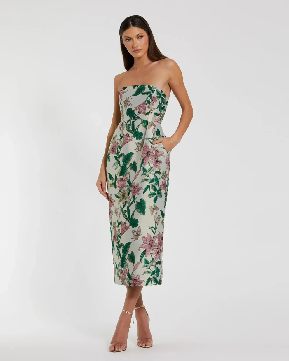 floral strapless mother of the bride dress that is not frumpy