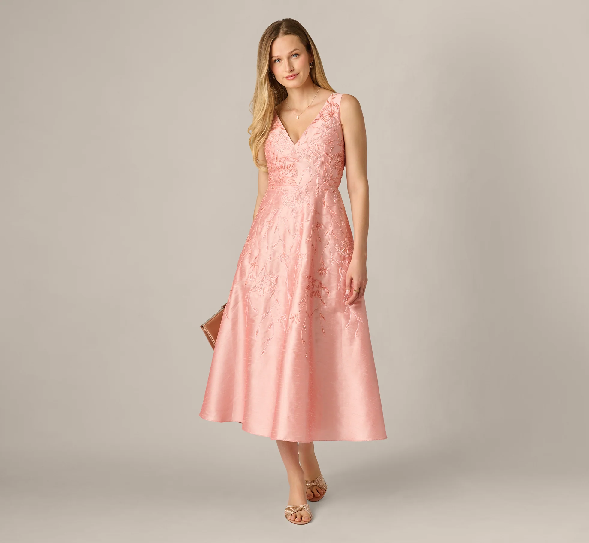 pink petite mother of the bride dress in midi length