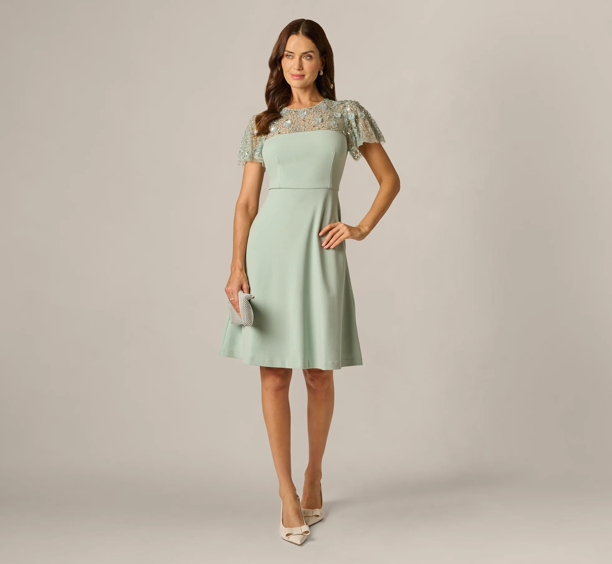 sage green short petite mother of the bride dress