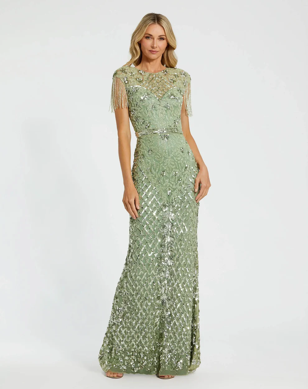 beaded floorlength gown for petite mother of the bride with cap sleeves