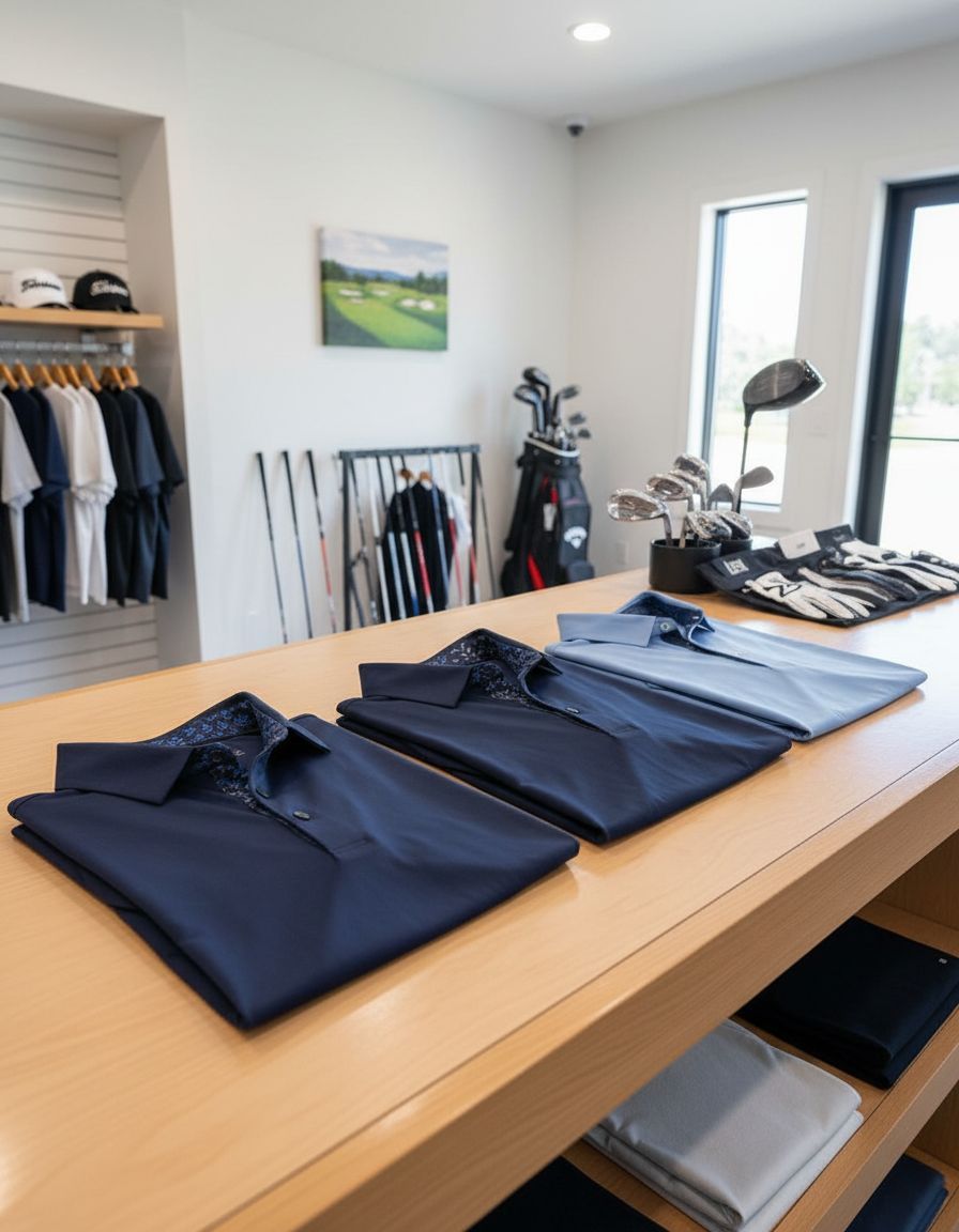 golf shirts at golf shop on display