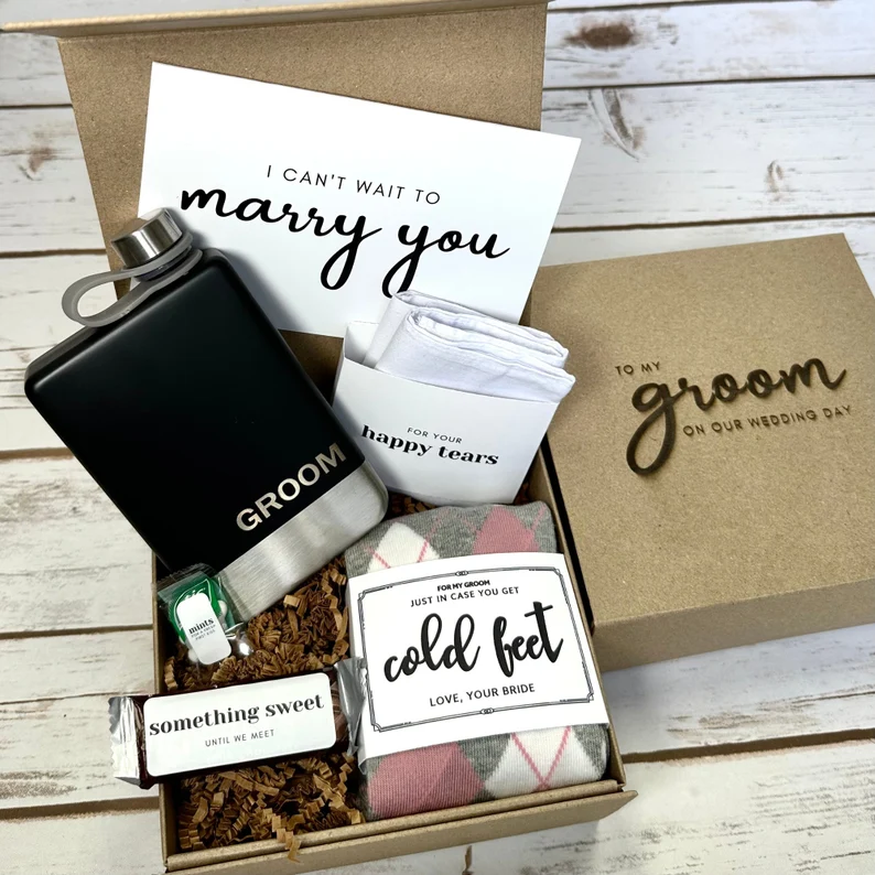 groom survival kit wedding day gift with snacks cologne and handwritten note - best groom gifts before ceremony