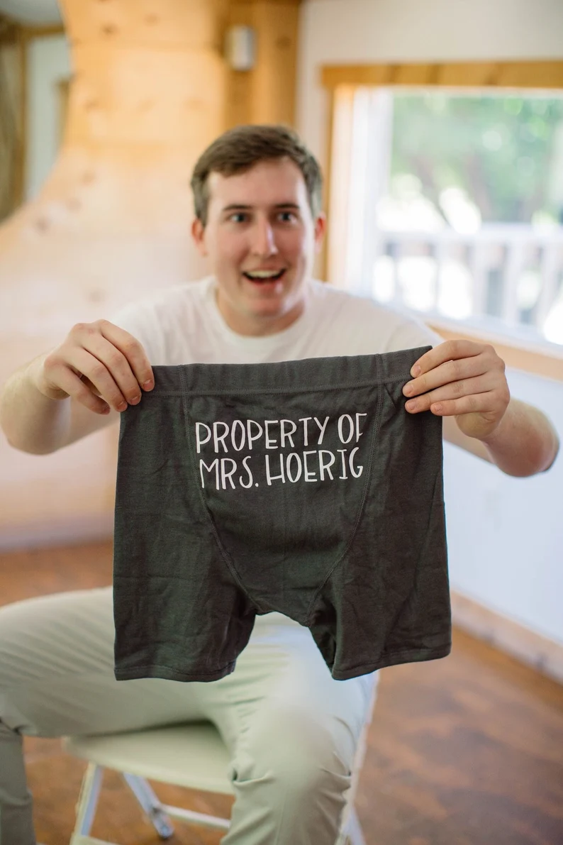 personalized groom underwear gift from the bride on the wedding day