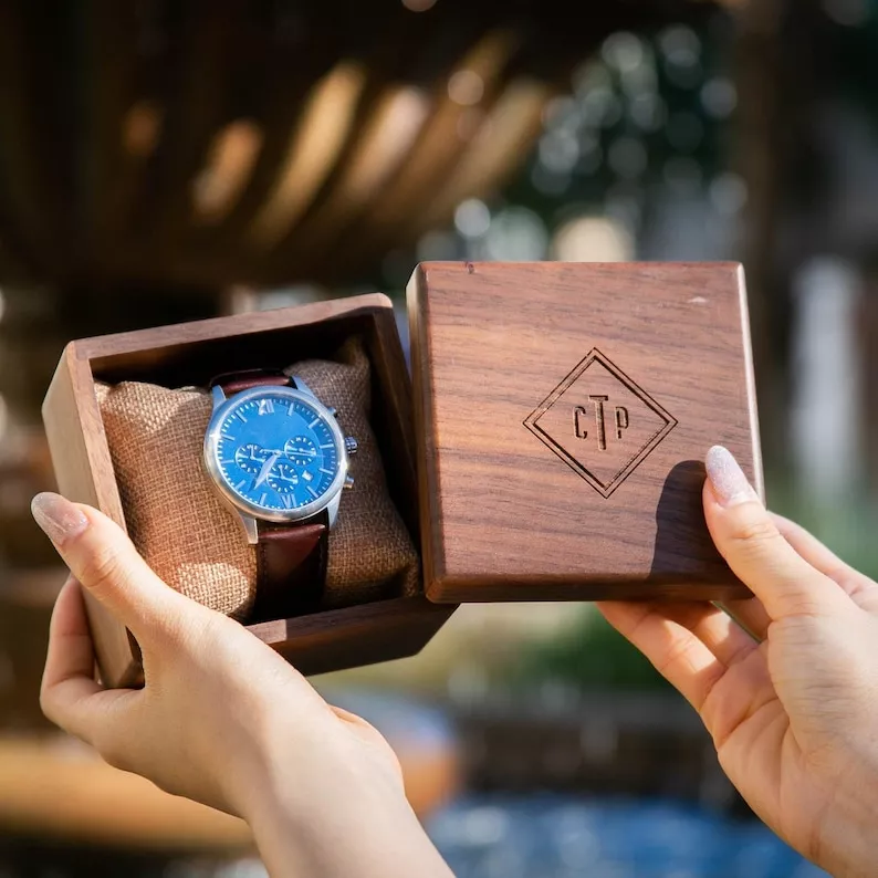 custom engraved watch for groom on wedding day from bride