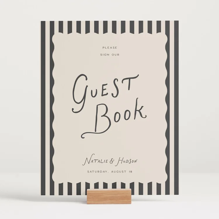 wedding guest book sign with stripes