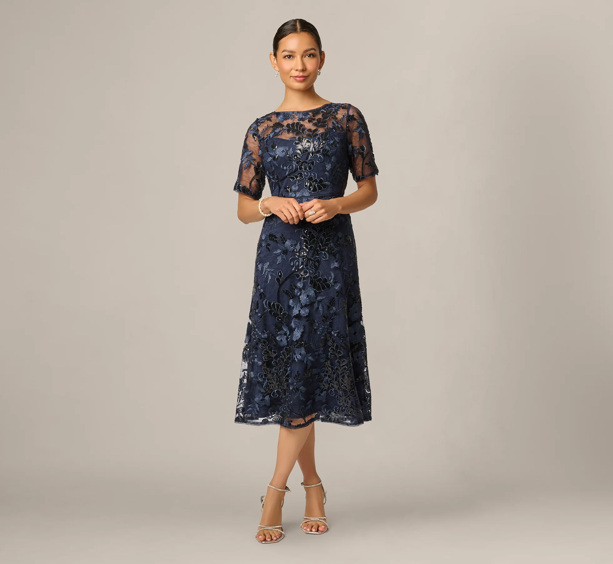 short sleeve navy petite dress