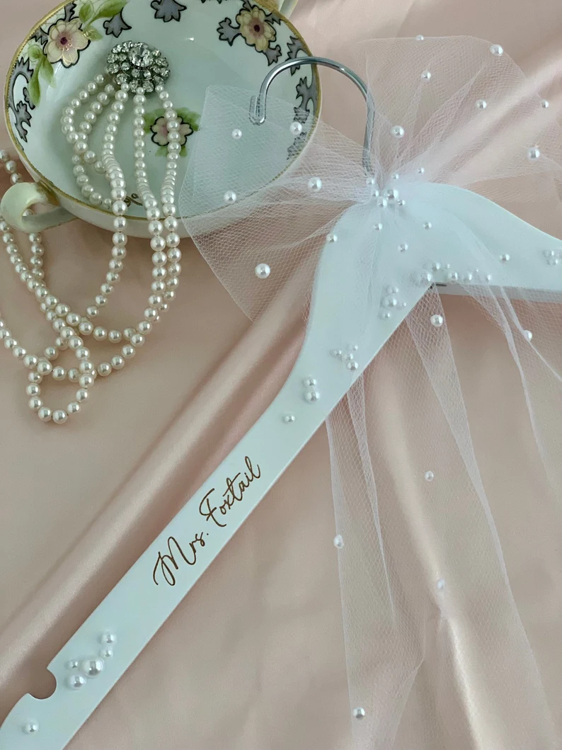 pearl wedding dress hanger for the bride