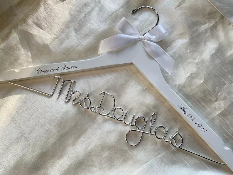 wedding dress hanger with wire name personalized