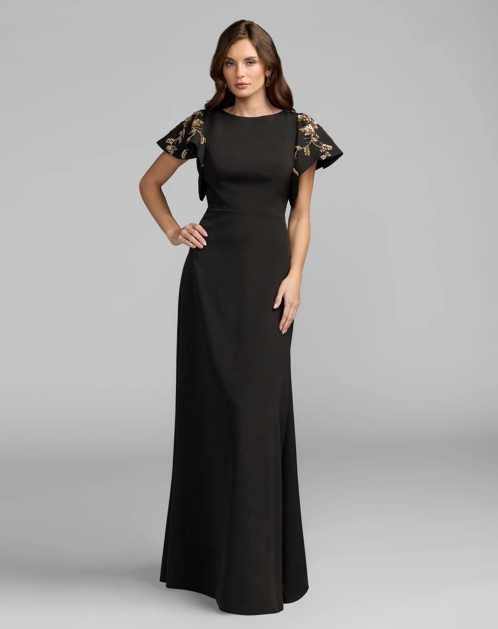 black and gold dress with short sleeves