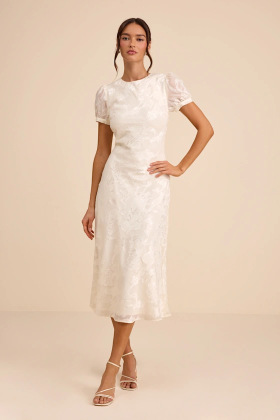 floral midi length jacquard bridal shower dress