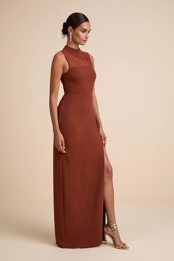 rust brown colored maxi dress for bridesmaids