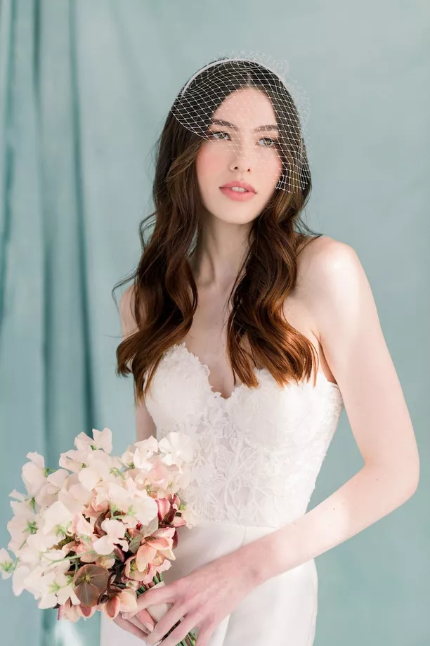 best simple wedding veil for courthouse wedding - birdcage veil with headband