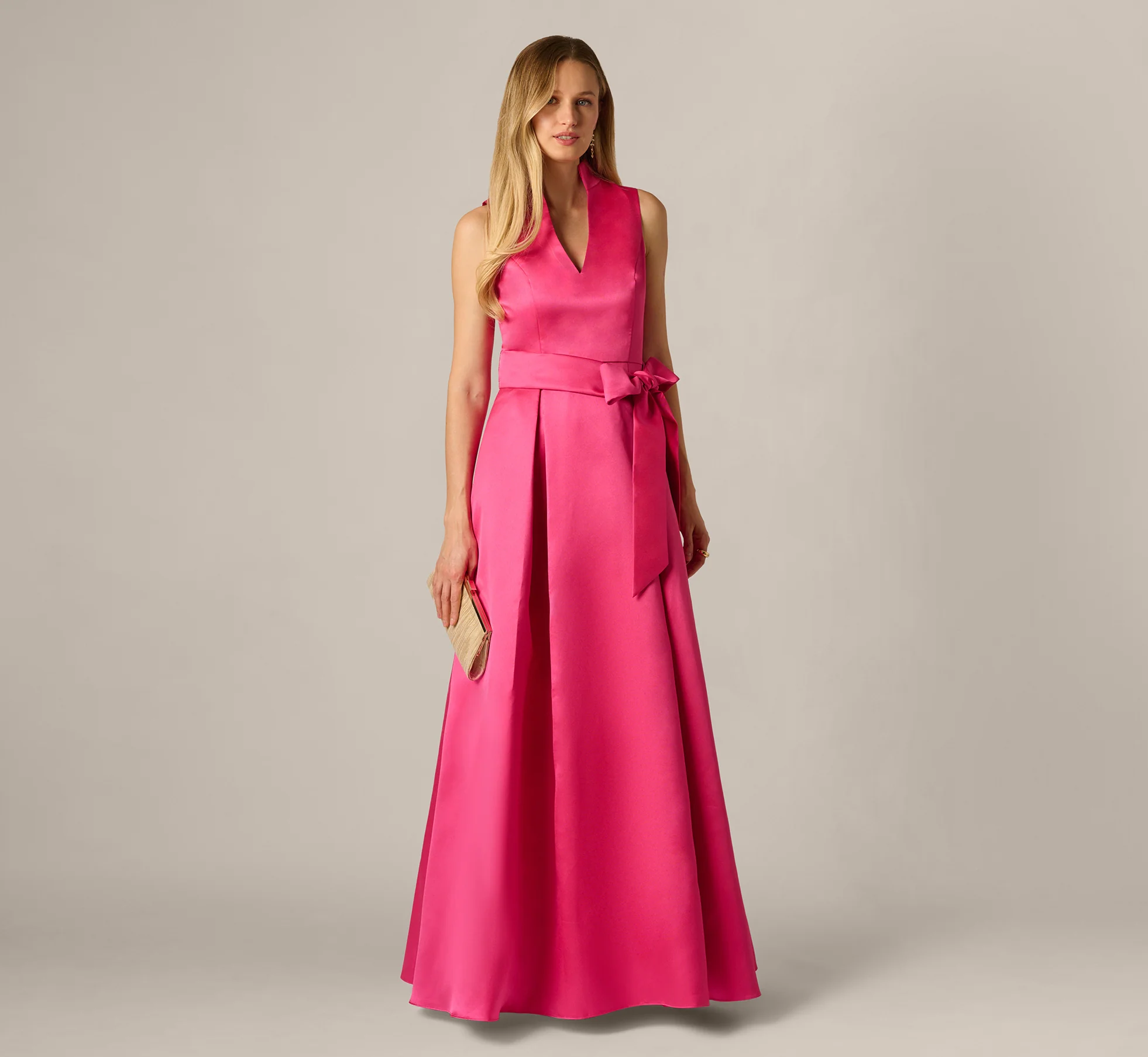 pink satin mother of the bride dress floor length