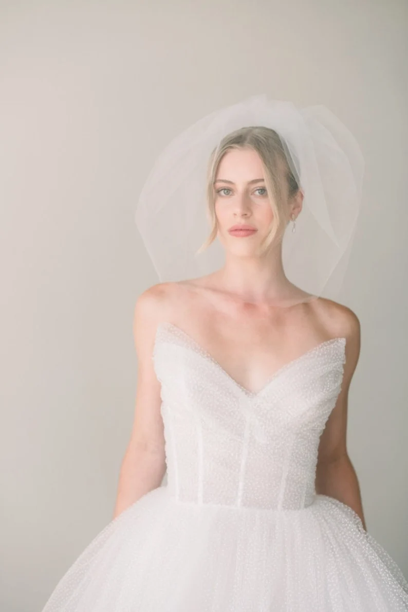 bride wearing elegant birdcage veil with blusher