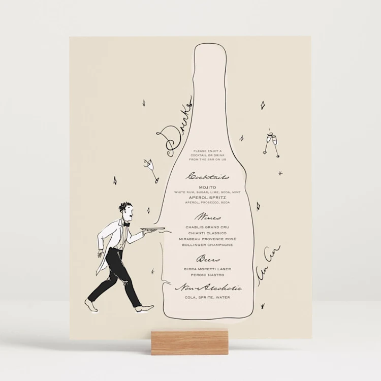 minimal wedding bar menu sign