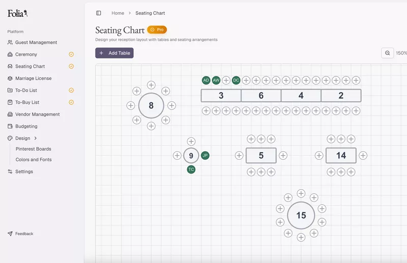 seating chart tool for diy brides