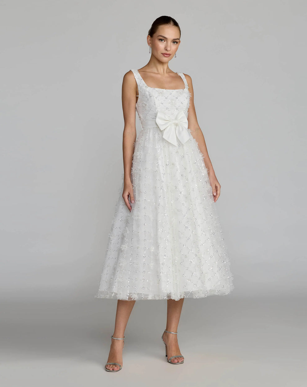 tulle floral bridal shower dress with midi length and embellishments