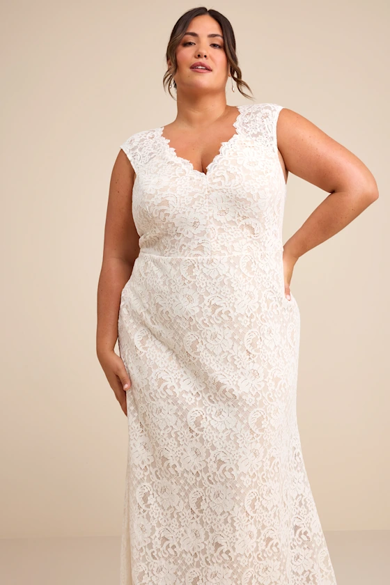 bride wearing floral lace mermaid bridal shower dress