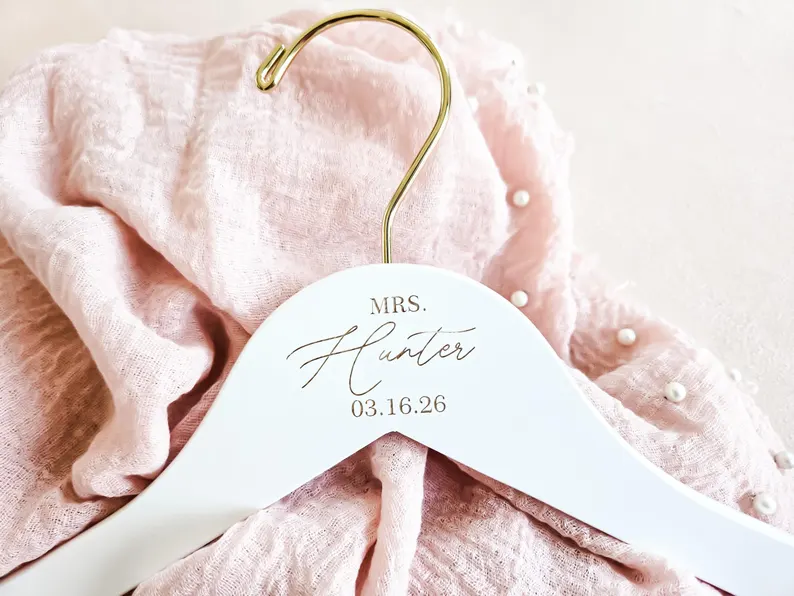 white wood wedding dress hanger that doesn't leave marks