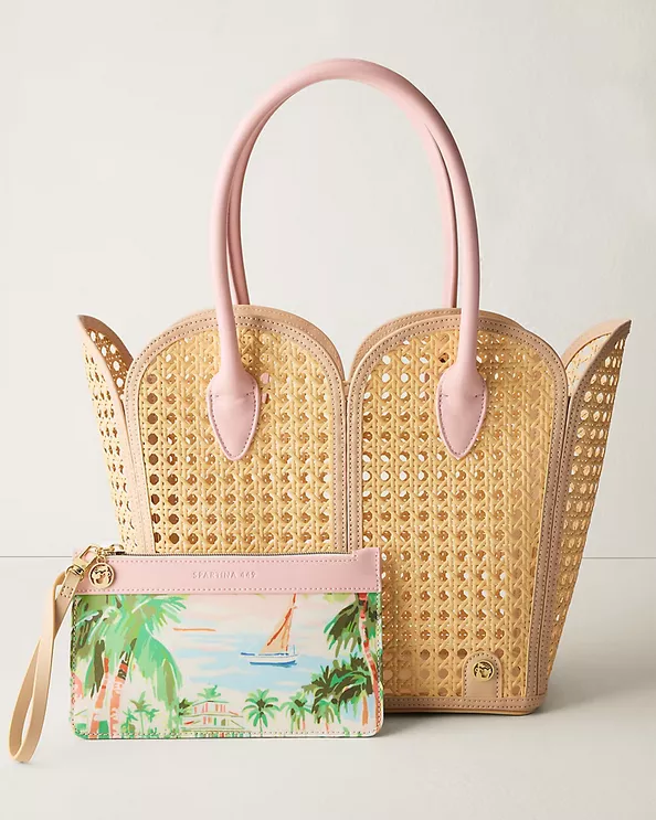 pink handled beach travel tote bag