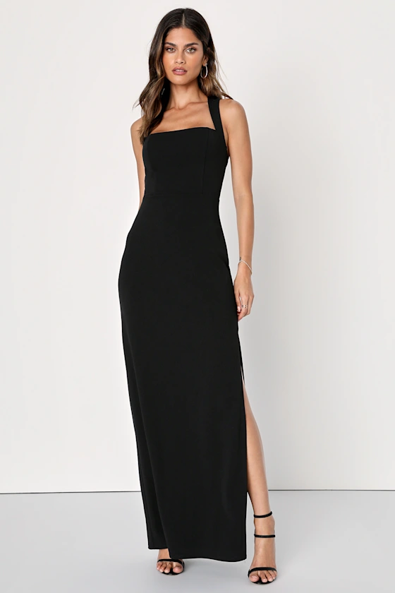 black column maxi dress for formal wedding guest dress