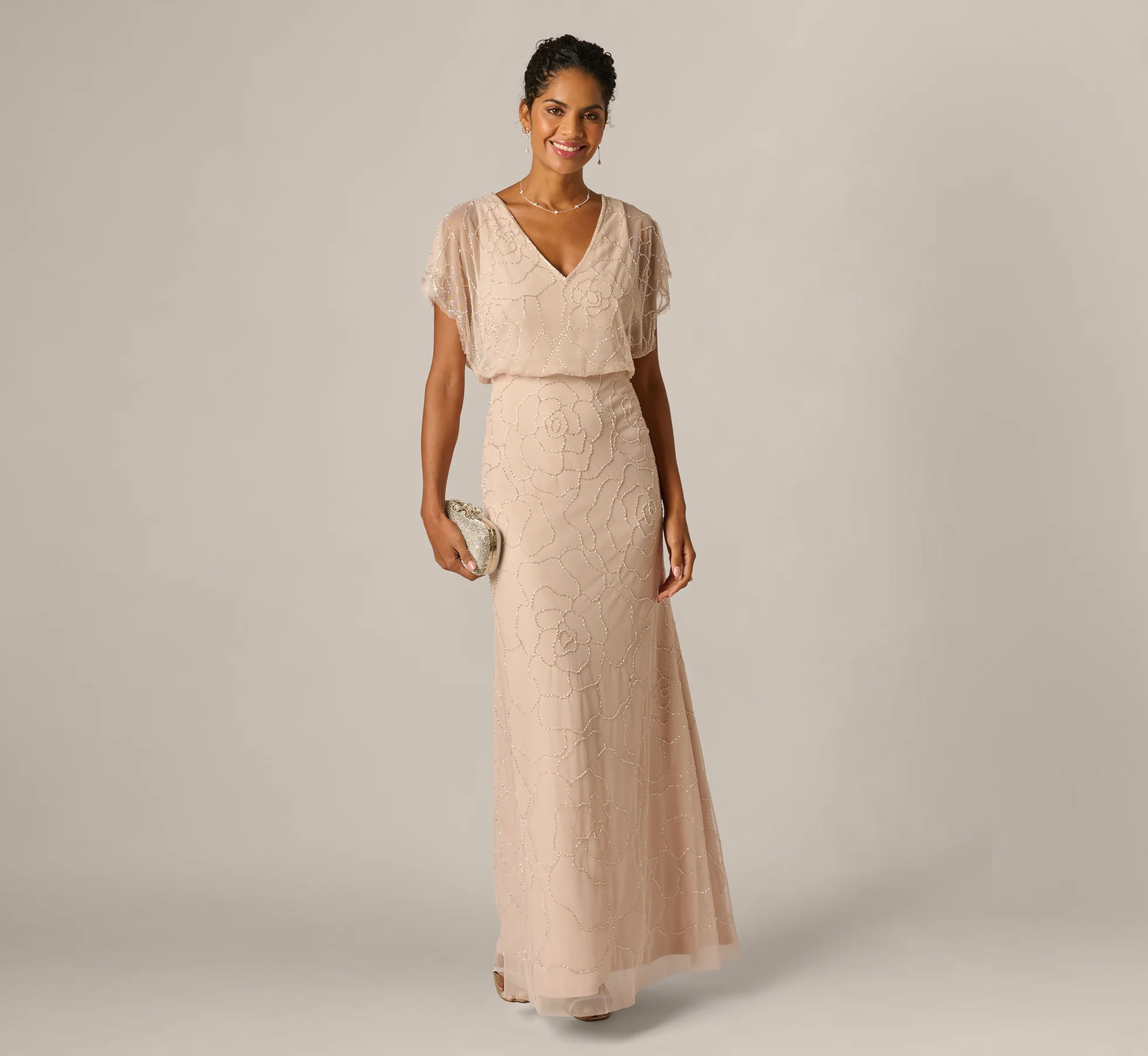 beaded rose floral mother of the groom dress soft pink elegant spring wedding gown