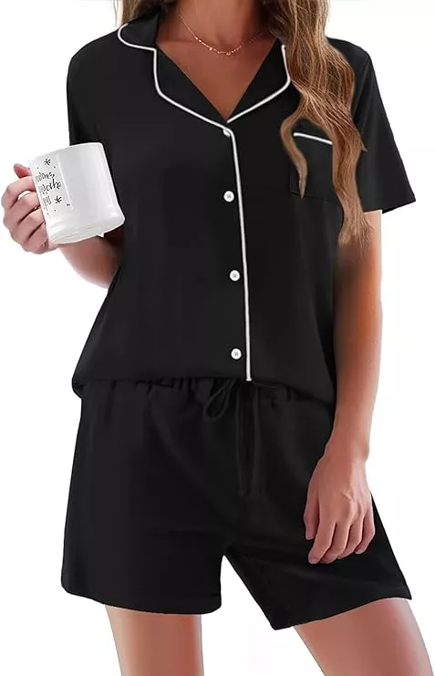 bridesmaid pajama set in black with shorts