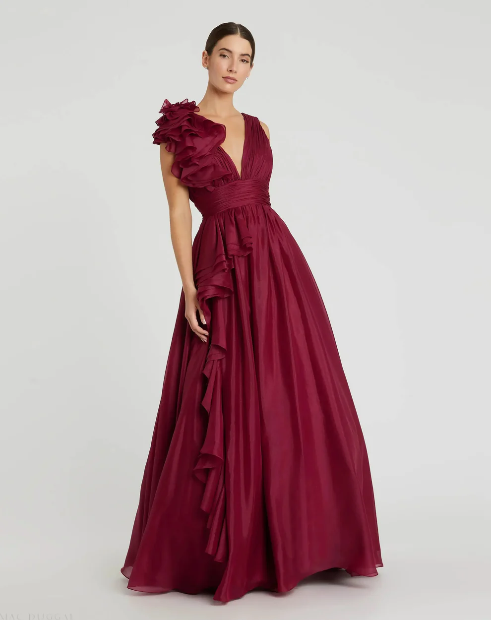 formal wedding guest dress with burgundy floor length style