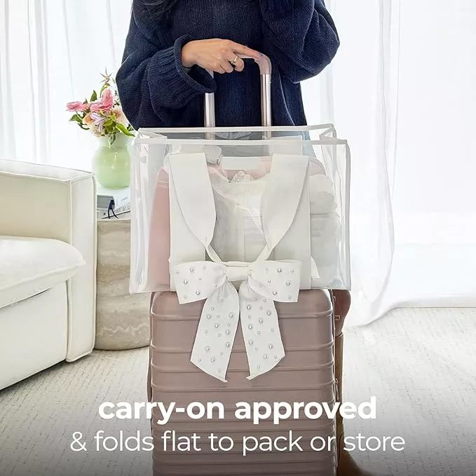 bridal tote in white with bow that is carry-on approved