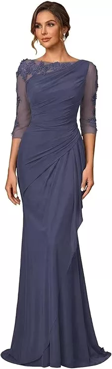 long sleeve chiffon applique mother of bride dress