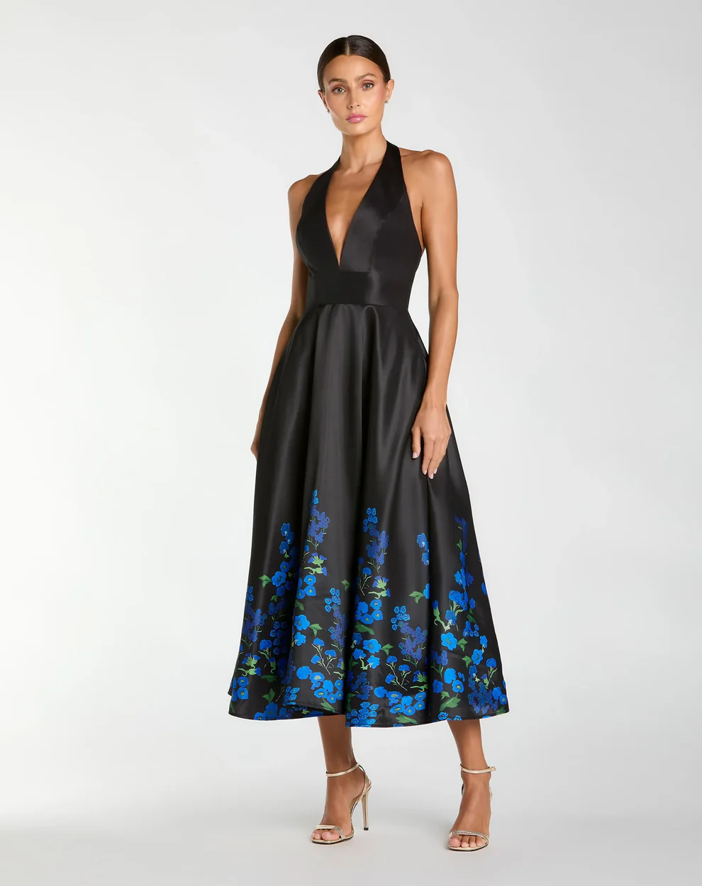 black floral wedding guest dress midi length