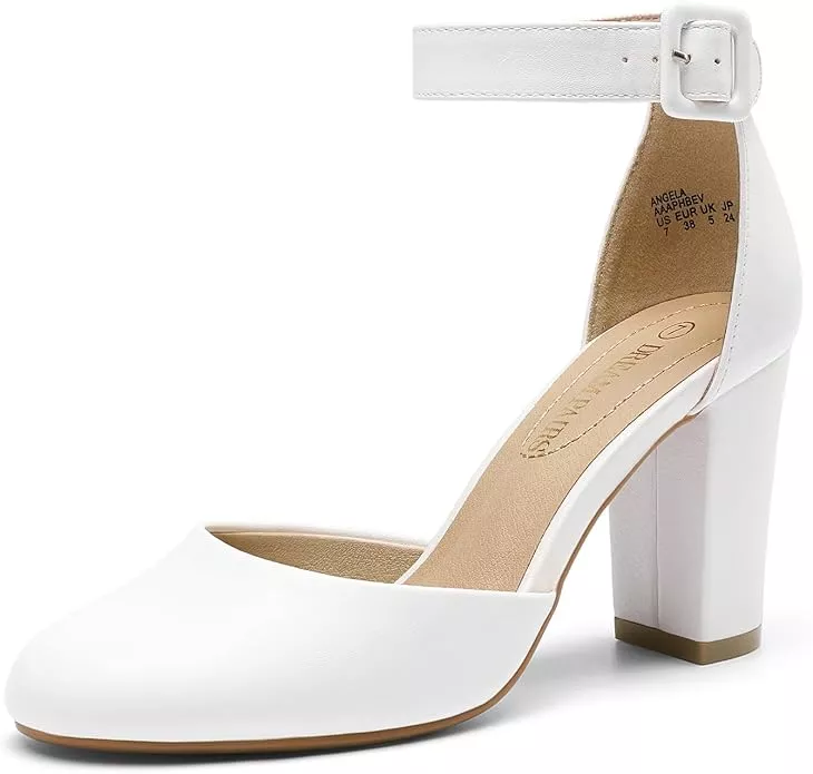 comfortable high heel block wedding shoes for the bride