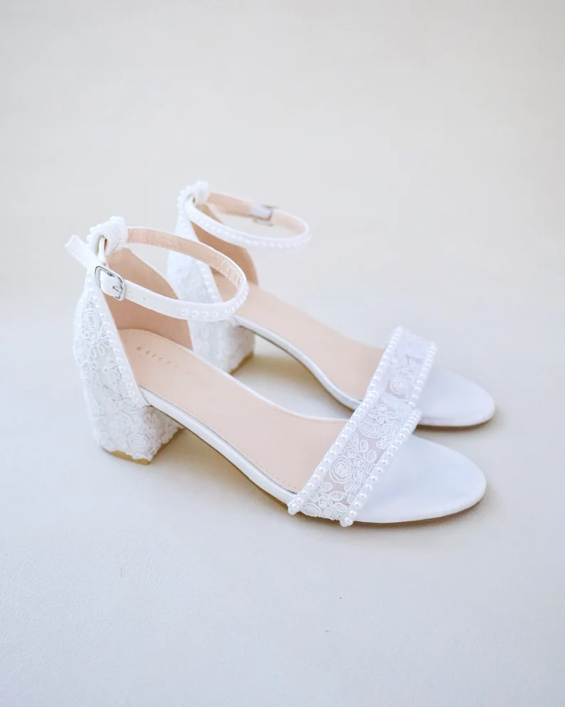 low block heels with lace