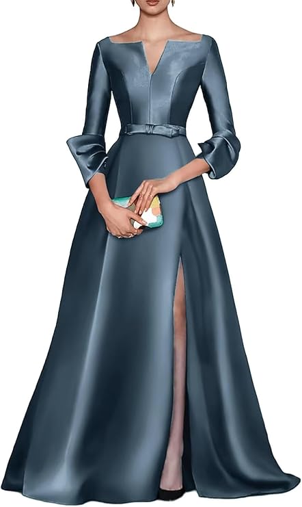 long sleeve satin mother of the bride dress Amazon affordable