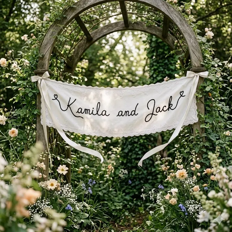 fabric lace wedding sign
