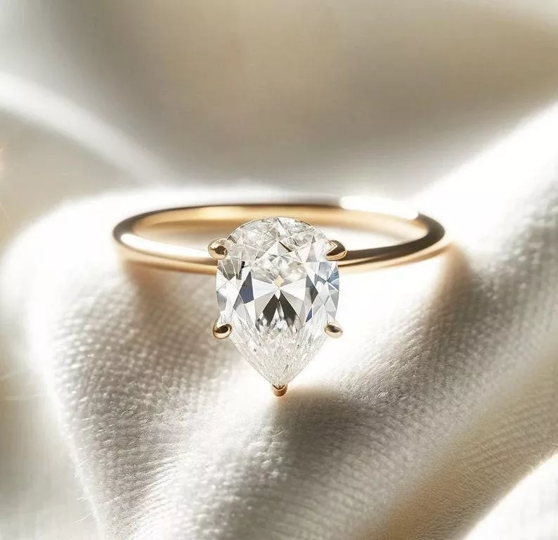 pear shaped lab grown diamond solitaire ring